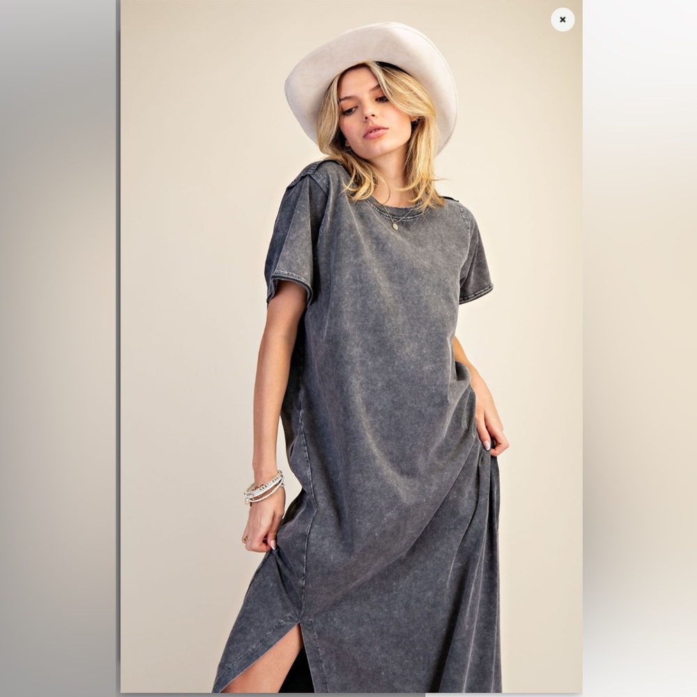 EASEL Casual Gray Black Maxi Shirt Dress SML NWT  MINERAL WASHED Summer Spring - Picture 4 of 5
